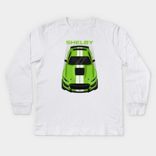 Ford Mustang Shelby GT500 2020-2021 - Grabber Lime - White Stripes Kids Long Sleeve T-Shirt